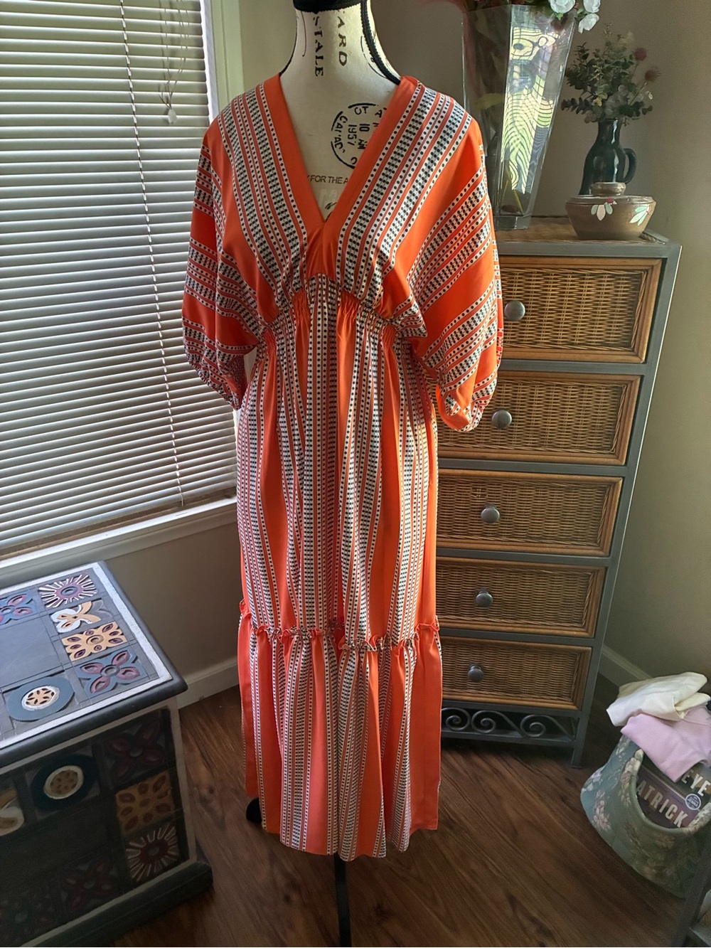 Taylor Orange and White Striped Midi Dress